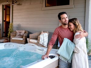 caldera-spas-paradise-series-reunion-arctic-white-parchment-lifestyle-couple-near-spa-hugging-desktop